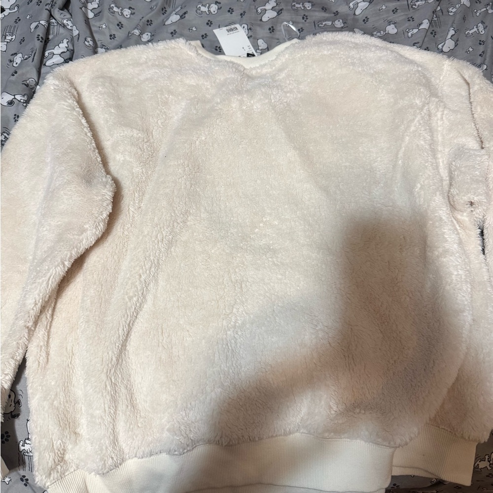 Peanuts Cream Plush Crewneck Sweatshirt with Snoopy Tag - Picture 4 of 4